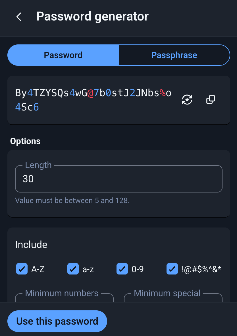 Bitwarden Password Generator